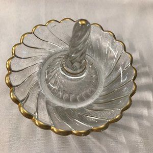 Vintage glass  jewelry  ring holder golden border